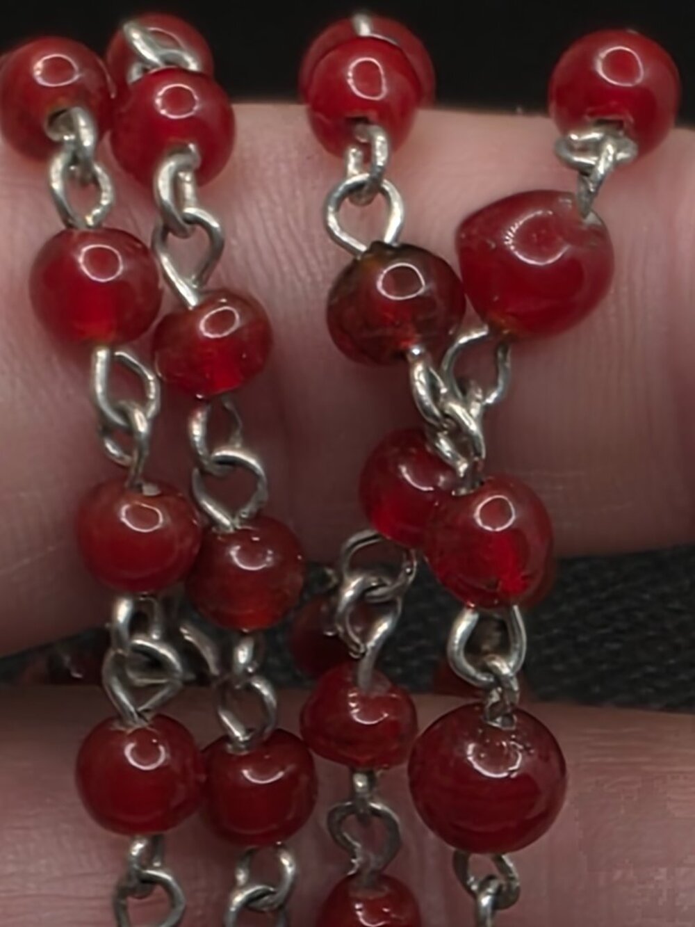 Multi-Functional Red Glass Beaded 3-in-1 Rosary Chain Lanyard & Necklace - Picture 6 of 8